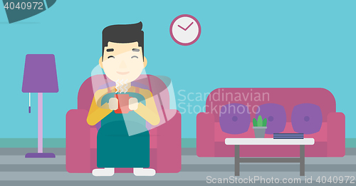 Image of Man drinking coffee or tea vector illustration.