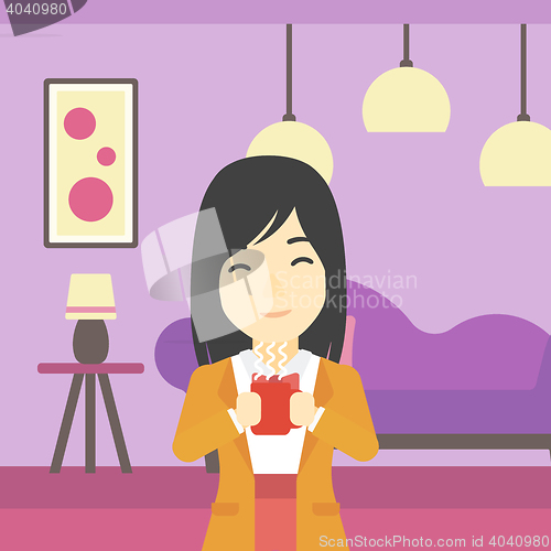 Image of Woman enjoying cup of hot coffee.