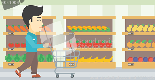 Image of Customer with shopping cart vector illustration.