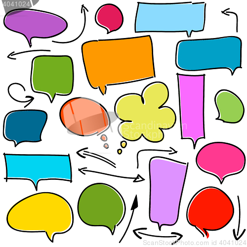 Image of bubble speech and arrows on white