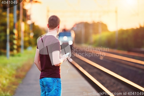 Image of Railway station at the sunset