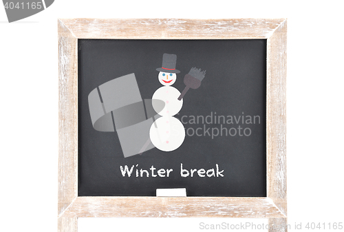 Image of Christmas break with snowman on blackboard