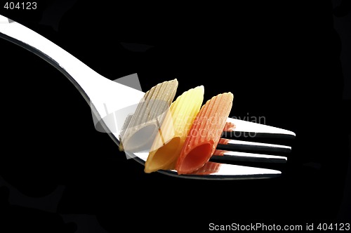 Image of italian penne pasta on a fork