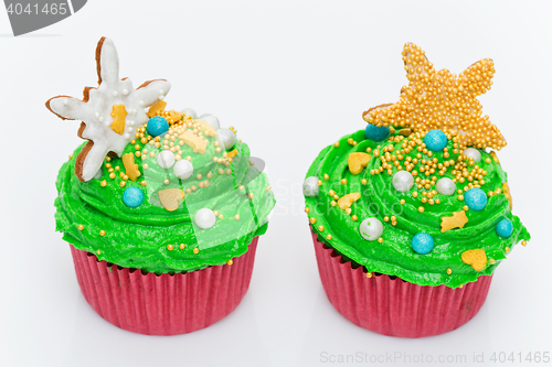 Image of Christmas tree cupcakes
