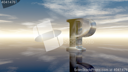 Image of metal uppercase letter p under cloudy sky - 3d rendering