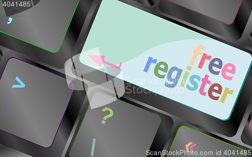 Image of free register computer key showing internet login vector keyboard key. keyboard button. Vector illustration
