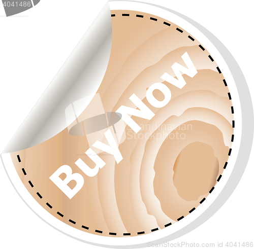 Image of buy now words on vector business wooden app icon isolated on white background.