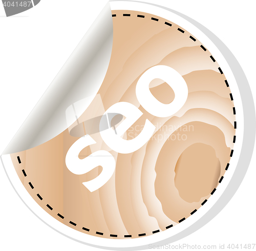 Image of seo word on vector business wooden app icon isolated on white background. vector illustration