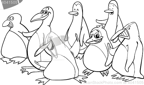 Image of penguins group coloring book