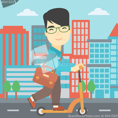 Image of Man riding kick scooter vector illustration.