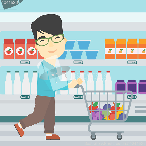 Image of Customer with shopping cart vector illustration.