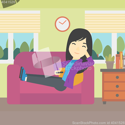 Image of Woman lying on sofa vector illustration.