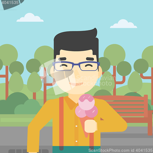 Image of Man eating ice cream vector illustration.