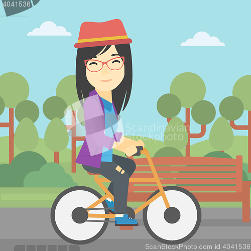 Image of Woman riding bicycle vector illustration.