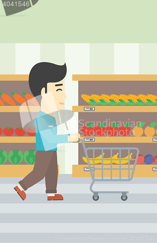 Image of Customer with shopping cart vector illustration.