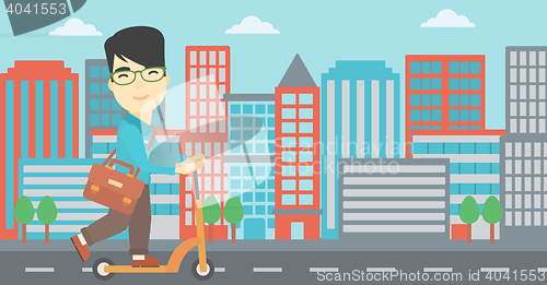 Image of Man riding kick scooter vector illustration.