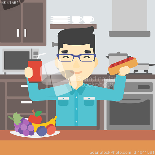 Image of Man eating fast food vector illustration.