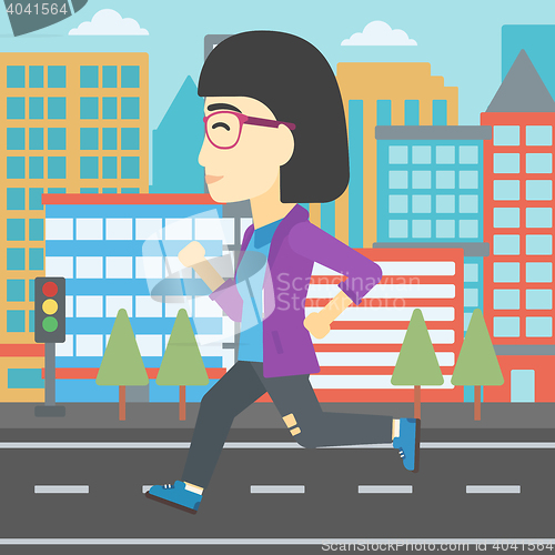 Image of Sportive woman jogging vector illustration.