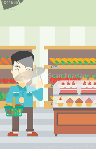 Image of Man refusing junk food vector illustration.