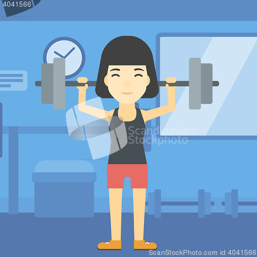 Image of Woman lifting barbell vector illustration.