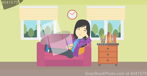 Image of Woman lying on sofa vector illustration.