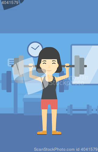 Image of Woman lifting barbell vector illustration.