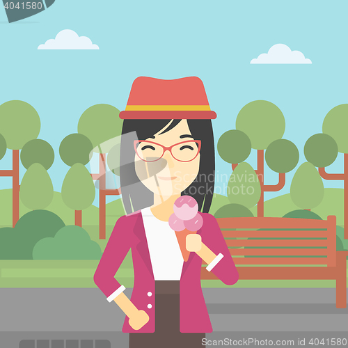 Image of Woman eating ice cream vector illustration.