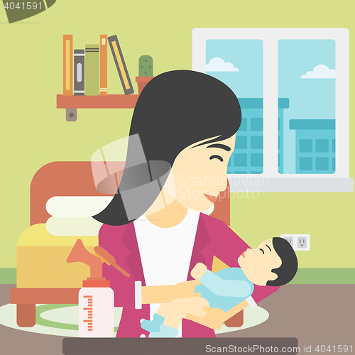 Image of Mother with baby and breast pump.