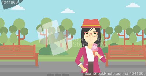 Image of Woman eating ice cream vector illustration.