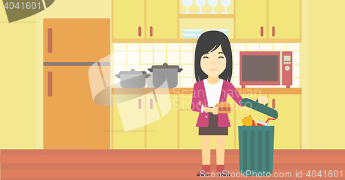 Image of Woman throwing junk food vector illustration.