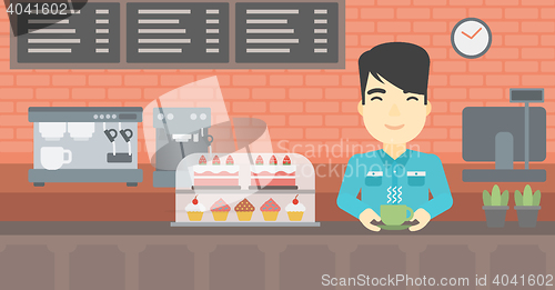 Image of Man making coffee vector illustration.