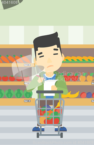 Image of Man with shopping list vector illustration.