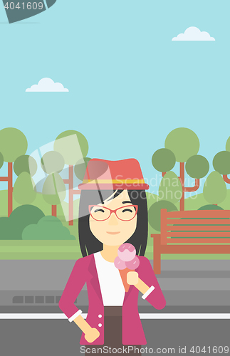 Image of Woman eating ice cream vector illustration.