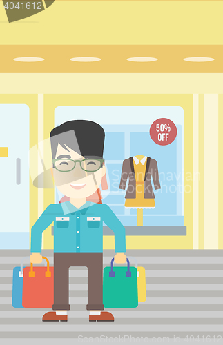 Image of Happy man with shopping bags vector illustration.