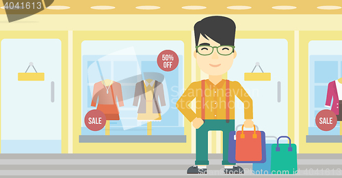 Image of Happy man with shopping bags vector illustration.