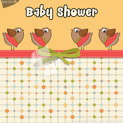 Image of Delicate baby shower card with dressed birds