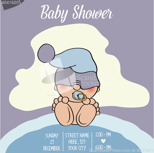 Image of baby boy shower card with funny little baby