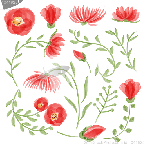 Image of Watercolor vector floral set