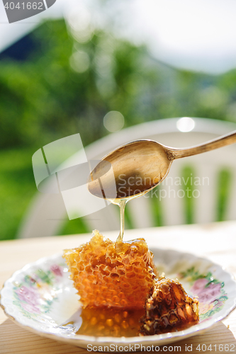 Image of sweet honeycomb with spoon