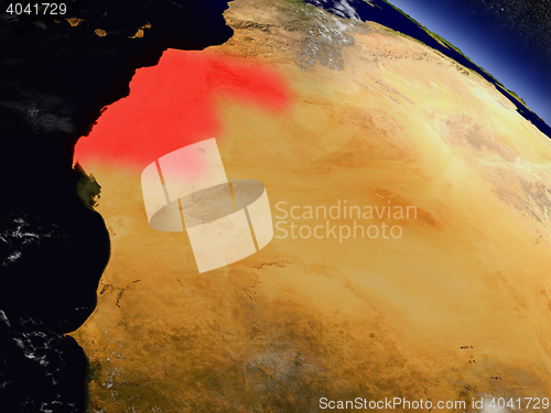 Image of Western Sahara from space highlighted in red