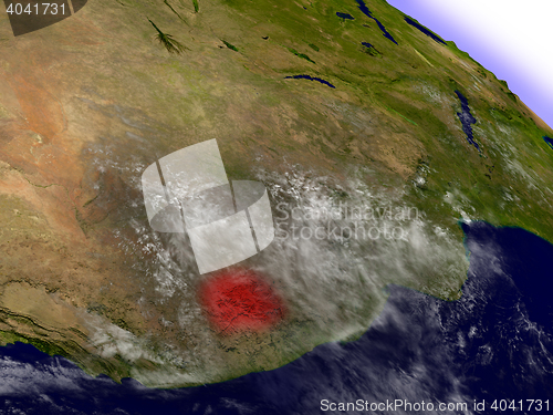 Image of Lesotho from space highlighted in red