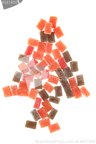 Image of candy fruit cubes as christmas tree