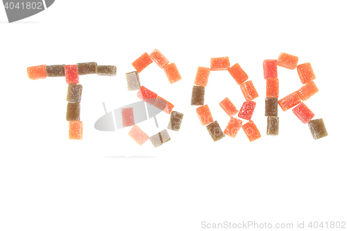 Image of candy fruit cubes alphabet