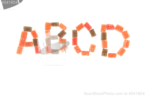 Image of candy fruit cubes alphabet