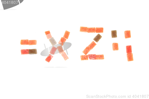 Image of candy fruit cubes alphabet