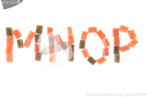 Image of candy fruit cubes alphabet