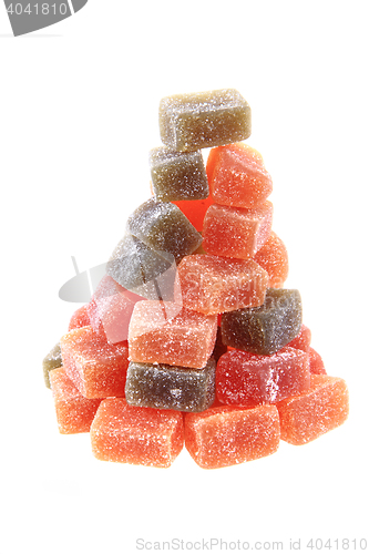 Image of candy fruit cubes as christmas tree