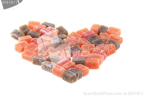 Image of candy fruit cubes heart isolated