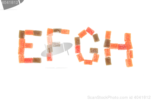 Image of candy fruit cubes alphabet