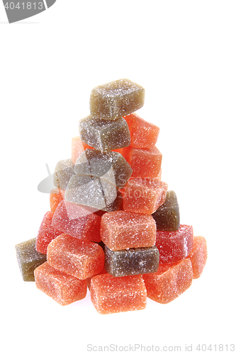 Image of candy fruit cubes as christmas tree